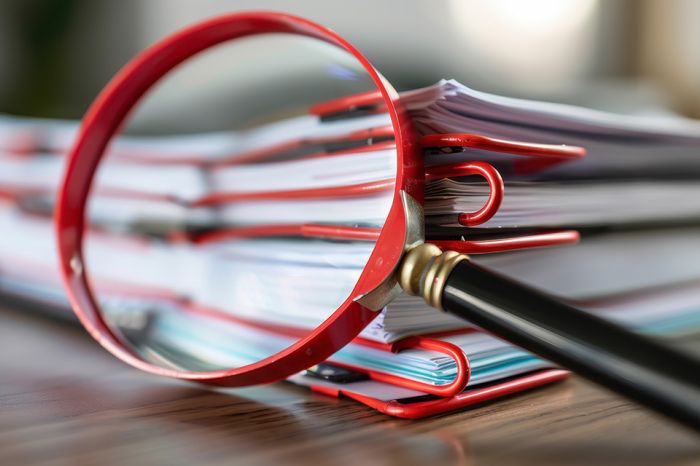 © MP Studio - Adobe Stock.com Foto: Lupe vor Dokumentenstapel